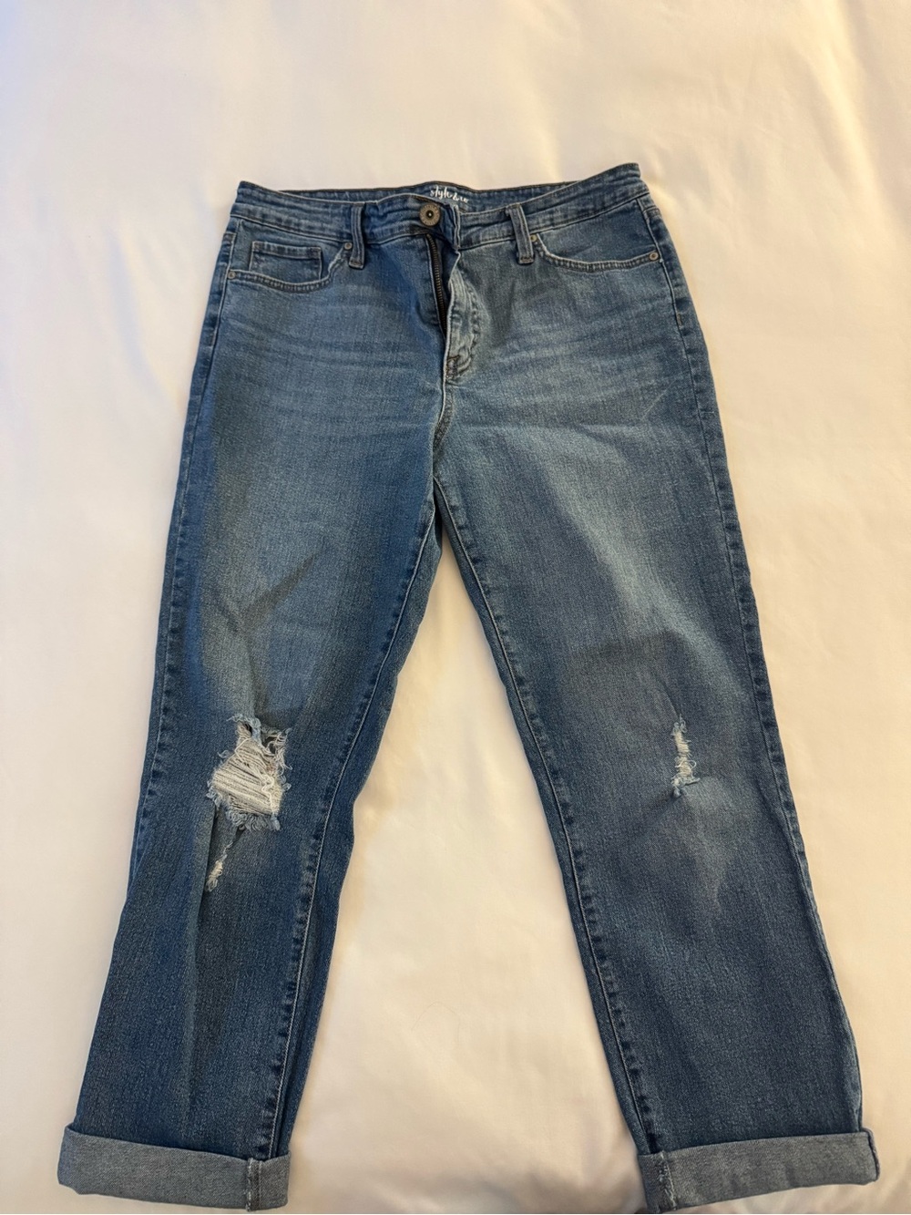 Style & Co. Medium Blue Distressed Boyfriend Jeans